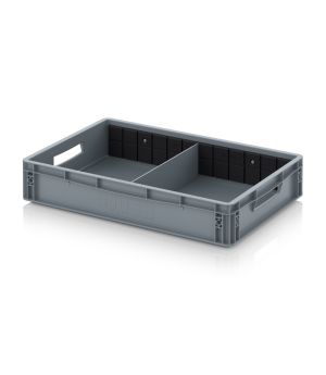 Eurobehälter mit Querteiler EG GEF QT 6412 in silbergrau (RAL 7001), 600 × 400 mm