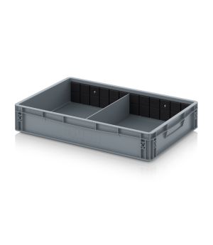 Eurobehälter mit Querteiler EG GEF QT 6412 HG in silbergrau (RAL 7001), 600 × 400 mm