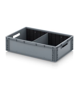 Eurobehälter mit Querteiler EG GEF QT 6417 in silbergrau (RAL 7001), 600 × 400 mm