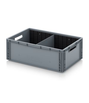Eurobehälter mit Querteiler EG GEF QT 6422 in silbergrau (RAL 7001), 600 × 400 mm