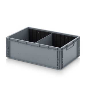 Eurobehälter mit Querteiler EG GEF QT 6422 HG in silbergrau (RAL 7001), 600 × 400 mm