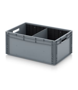 Eurobehälter mit Querteiler EG GEF QT 6427 in silbergrau (RAL 7001), 600 × 400 mm