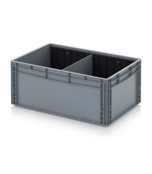 Eurobehälter mit Querteiler EG GEF QT 6427 HG in silbergrau (RAL 7001), 600 × 400 mm