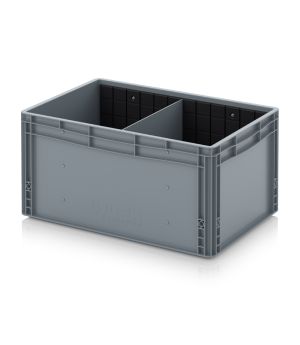 Eurobehälter mit Querteiler EG GEF QT 6432 HG in silbergrau (RAL 7001), 600 × 400 mm