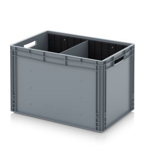 Eurobehälter mit Querteiler EG GEF QT 6442 in silbergrau (RAL 7001), 600 × 400 mm
