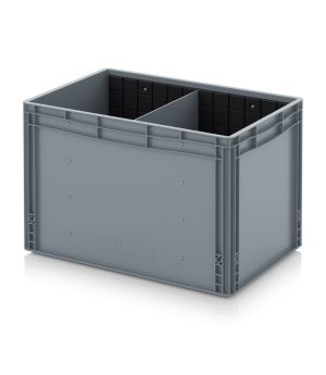 Eurobehälter mit Querteiler EG GEF QT 6442 HG in silbergrau (RAL 7001), 600 × 400 mm
