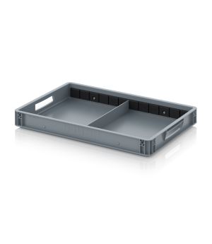 Eurobehälter mit Querteiler EG GEF QT 6475 in silbergrau (RAL 7001), 600 × 400 mm
