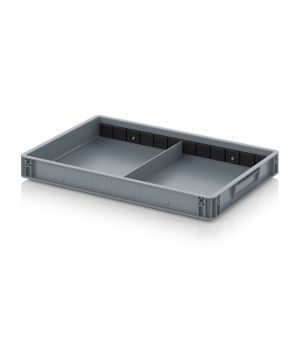 Eurobehälter mit Querteiler EG GEF QT 6475 HG in silbergrau (RAL 7001), 600 × 400 mm