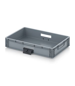 Eurobehälter geschlossen mit Verknüpfungssystem EG VL 64/12 HG HO in silbergrau (RAL 7001), 600 × 400 mm