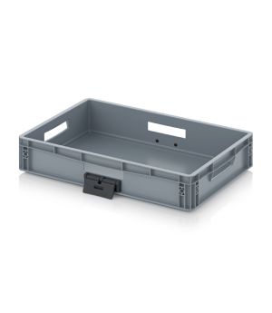 Eurobehälter geschlossen mit Verknüpfungssystem EG VL 64/12 HO in silbergrau (RAL 7001), 600 × 400 mm