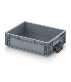 Eurobehälter geschlossen mit Verknüpfungssystem EG VS 43/12 HG in silbergrau (RAL 7001), 400 × 300 mm