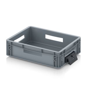 Eurobehälter geschlossen mit Verknüpfungssystem EG VS 43/12 HO in silbergrau (RAL 7001), 400 × 300 mm