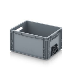 Eurobehälter geschlossen mit Verknüpfungssystem EG VS 43/22 in silbergrau (RAL 7001), 400 × 300 mm