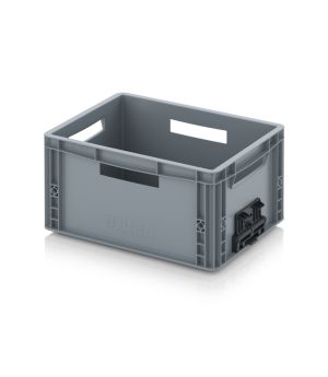 Eurobehälter geschlossen mit Verknüpfungssystem EG VS 43/22 HO in silbergrau (RAL 7001), 400 × 300 mm