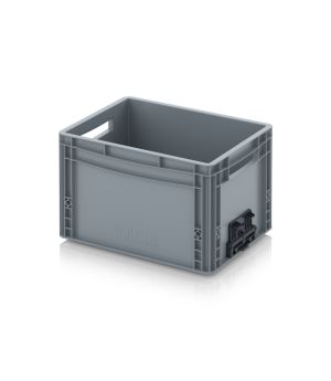 Eurobehälter geschlossen mit Verknüpfungssystem EG VS 43/27 in silbergrau (RAL 7001), 400 × 300 mm