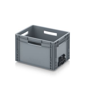 Eurobehälter geschlossen mit Verknüpfungssystem EG VS 43/27 HO in silbergrau (RAL 7001), 400 × 300 mm