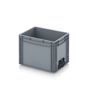 Eurobehälter geschlossen mit Verknüpfungssystem EG VS 43/32 HG in silbergrau (RAL 7001), 400 × 300 mm