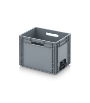 Eurobehälter geschlossen mit Verknüpfungssystem EG VS 43/32 HG HO in silbergrau (RAL 7001), 400 × 300 mm