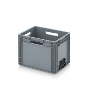 Eurobehälter geschlossen mit Verknüpfungssystem EG VS 43/32 HO in silbergrau (RAL 7001), 400 × 300 mm