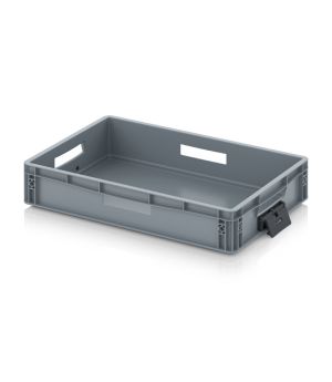 Eurobehälter geschlossen mit Verknüpfungssystem EG VS 64/12 HO in silbergrau (RAL 7001), 600 × 400 mm