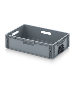 Eurobehälter geschlossen mit Verknüpfungssystem EG VS 64/17 HO in silbergrau (RAL 7001), 600 × 400 mm
