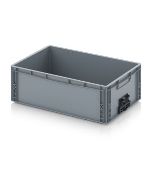 Eurobehälter geschlossen mit Verknüpfungssystem EG VS 64/22 HG in silbergrau (RAL 7001), 600 × 400 mm