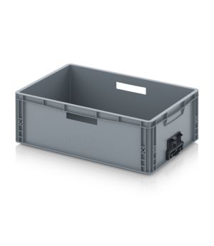 Eurobehälter geschlossen mit Verknüpfungssystem EG VS 64/22 HG HO in silbergrau (RAL 7001), 600 × 400 mm
