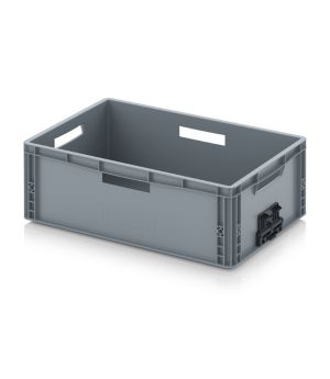 Eurobehälter geschlossen mit Verknüpfungssystem EG VS 64/22 HO in silbergrau (RAL 7001), 600 × 400 mm