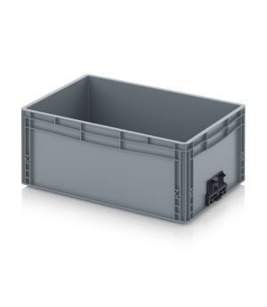 Eurobehälter geschlossen mit Verknüpfungssystem EG VS 64/27 HG in silbergrau (RAL 7001), 600 × 400 mm