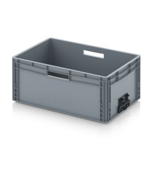 Eurobehälter geschlossen mit Verknüpfungssystem EG VS 64/27 HG HO in silbergrau (RAL 7001), 600 × 400 mm