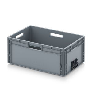 Eurobehälter geschlossen mit Verknüpfungssystem EG VS 64/27 HO in silbergrau (RAL 7001), 600 × 400 mm