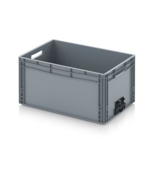 Eurobehälter geschlossen mit Verknüpfungssystem EG VS 64/32 in silbergrau (RAL 7001), 600 × 400 mm