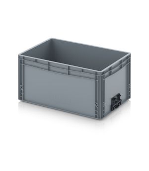 Eurobehälter geschlossen mit Verknüpfungssystem EG VS 64/32 HG in silbergrau (RAL 7001), 600 × 400 mm