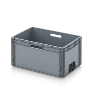 Eurobehälter geschlossen mit Verknüpfungssystem EG VS 64/32 HG HO in silbergrau (RAL 7001), 600 × 400 mm