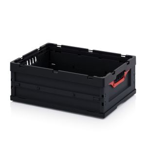 ESD-Faltbox ohne Deckel ESD FB 64/22 in verkehrsschwarz (RAL 9017), 600 × 400 mm