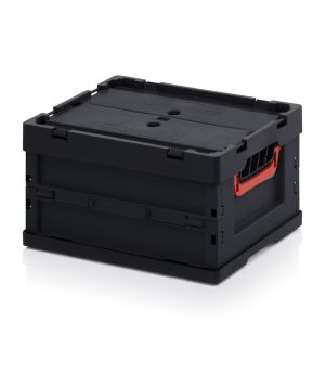 ESD-Faltbox mit Deckel ESD FBD 43/22 in verkehrsschwarz (RAL 9017), 400 × 300 mm