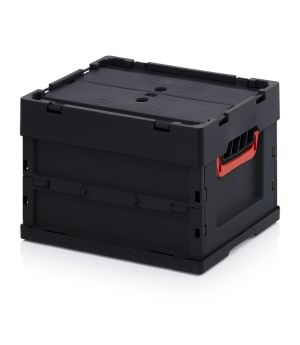 ESD-Faltbox mit Deckel ESD FBD 43/27 in verkehrsschwarz (RAL 9017), 400 × 300 mm