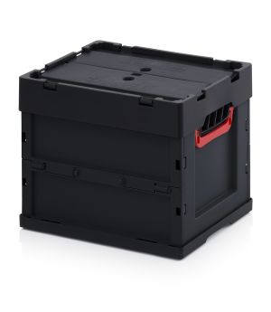 ESD-Faltbox mit Deckel ESD FBD 43/32 in verkehrsschwarz (RAL 9017), 400 × 300 mm