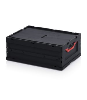 ESD-Faltbox mit Deckel ESD FBD 64/22 in verkehrsschwarz (RAL 9017), 600 × 400 mm