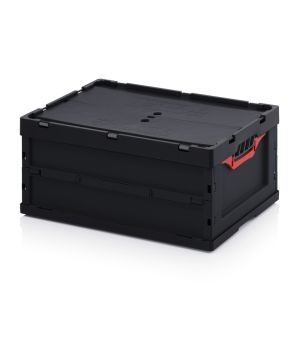 ESD-Faltbox mit Deckel ESD FBD 64/27 in verkehrsschwarz (RAL 9017), 600 × 400 mm