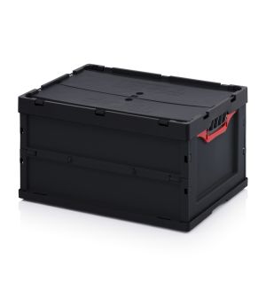 ESD-Faltbox mit Deckel ESD FBD 64/32 in verkehrsschwarz (RAL 9017), 600 × 400 mm