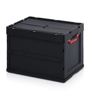 ESD-Faltbox mit Deckel ESD FBD 64/42 in verkehrsschwarz (RAL 9017), 600 × 400 mm