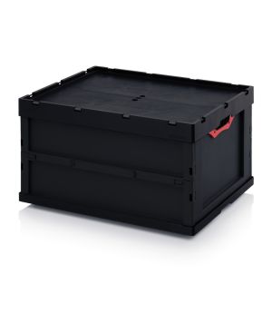 ESD-Faltbox mit Deckel ESD FBD 86/445 in verkehrsschwarz (RAL 9017), 800 × 600 mm