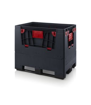 Klappbare ESD-Big Box mit 4 Eingriffsklappen ESD KLK 1208K in verkehrsschwarz (RAL 9017), 1200 × 800 mm