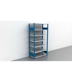 Schwerlastregal Grundregal 1800x1000x300, 7 Ebenen, 150 kg Fachlast, Kreuzstrebe, RAL 5010 enzianblau/verzinkt