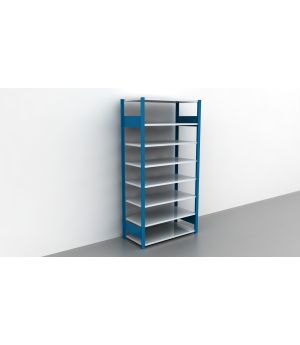 Schwerlastregal Grundregal 1800x750x300, 8 Ebenen, 150 kg Fachlast, Kreuzstrebe, RAL 5010 enzianblau/verzinkt