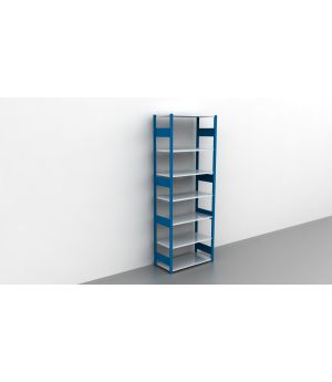 Schwerlastregal Grundregal 2750x750x300, 7 Ebenen, 250 kg Fachlast, Kreuzstrebe, RAL 5010 enzianblau/verzinkt
