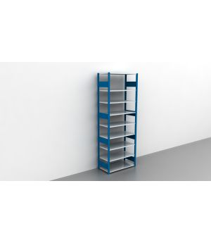 Schwerlastregal Grundregal 2750x750x300, 9 Ebenen, 250 kg Fachlast, Kreuzstrebe, RAL 5010 enzianblau/verzinkt