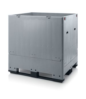 Klappbare Großladungsträger GLT 1210/125K+D in silbergrau (RAL 7001), 1200 × 1000 mm