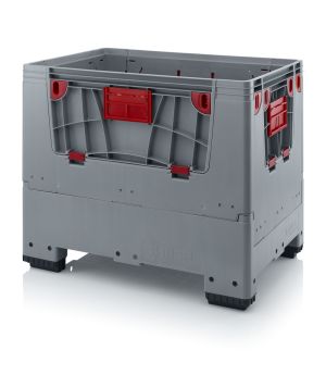 Klappbare Big Box mit 4 Eingriffsklappen KLK 1208 in silbergrau (RAL 7001), 1200 × 800 mm